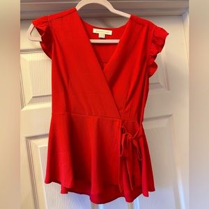 Monteau red crossover tie front blouse top Large